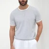Light grey striped collar detail knitted t-shirt - Made in Italy