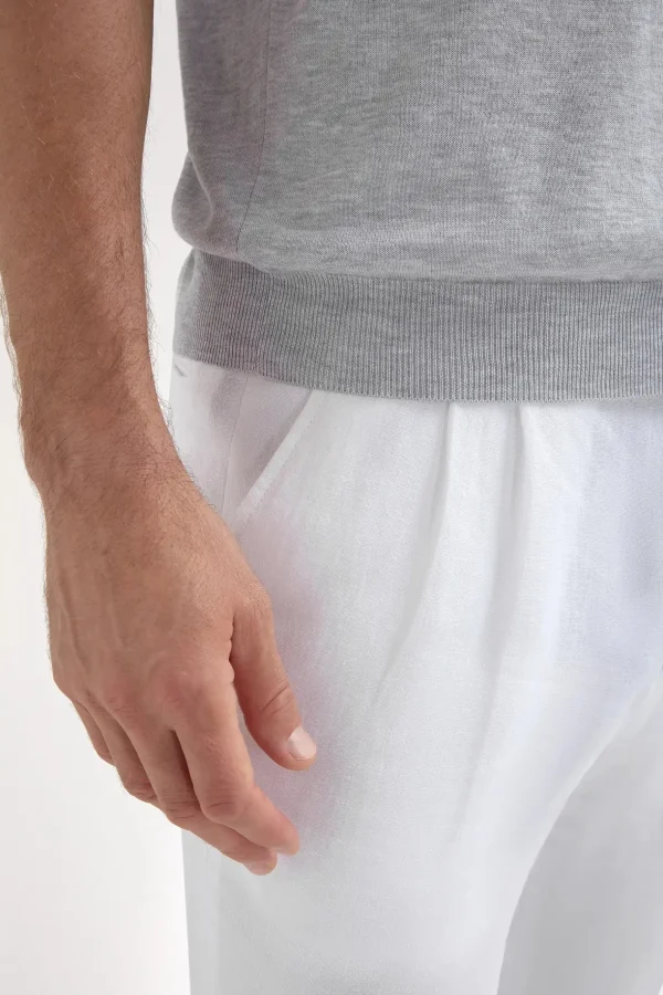 Light grey striped collar detail knitted t-shirt - Made in Italy
