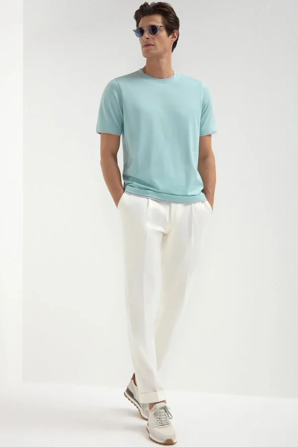 Mint cotton t-shirt with collar detail - Made in Italy