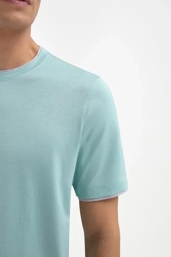 Mint cotton t-shirt with collar detail - Made in Italy