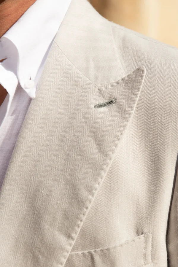 Natural herringbone double breasted suit - Made in Italy