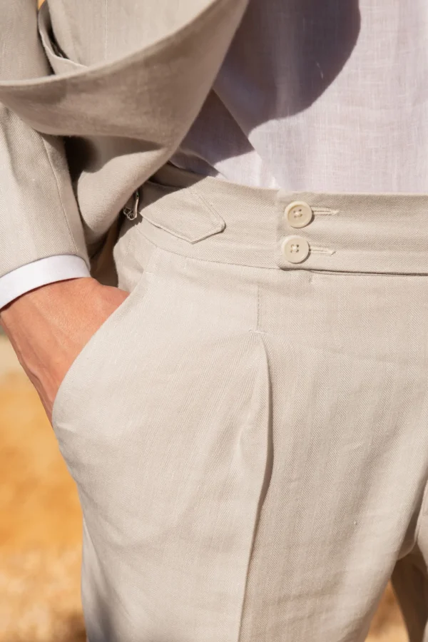 Natural herringbone double breasted suit - Made in Italy
