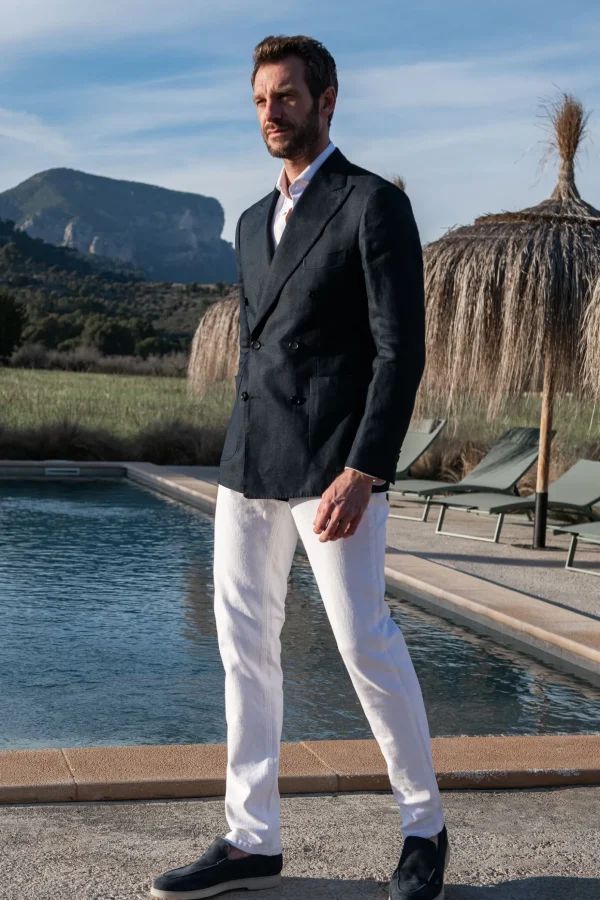 Navy double breasted linen jacket - Made in Italy
