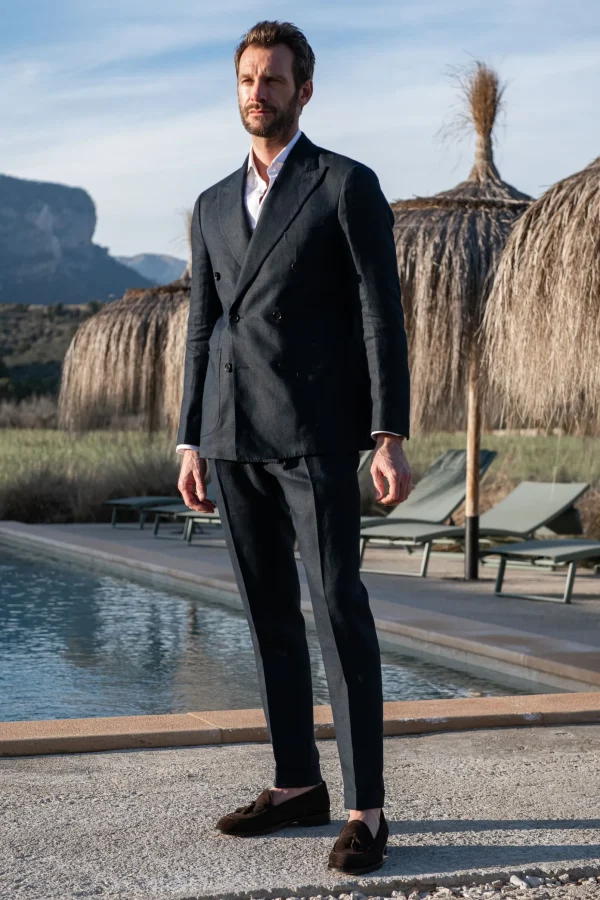 Navy double breasted linen jacket - Made in Italy