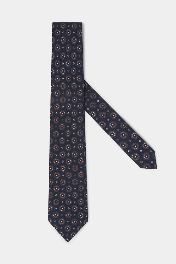 Navy fancy silk tie - Made In Italy