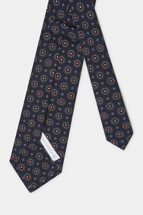 Navy fancy silk tie - Made In Italy