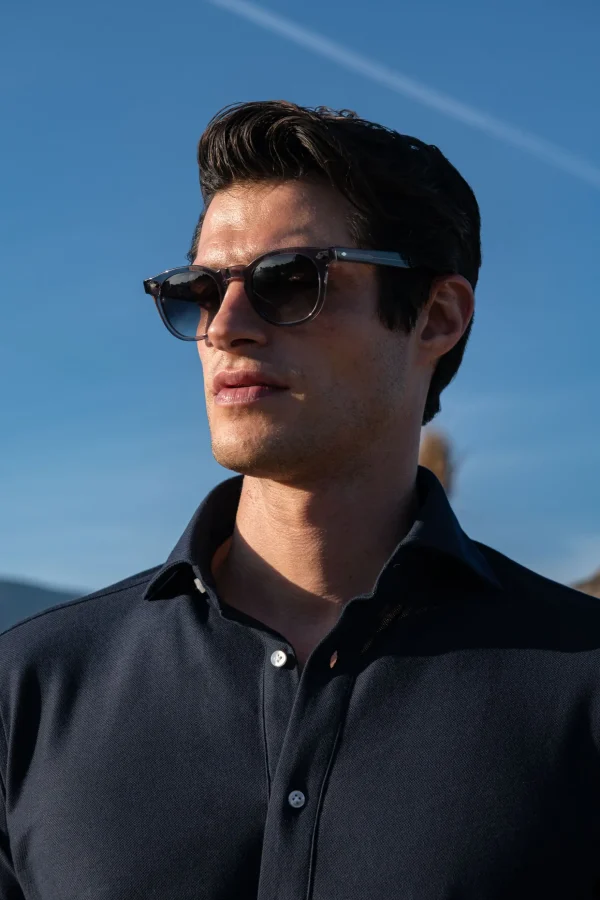 Navy jersey popover shirt - Made in Italy