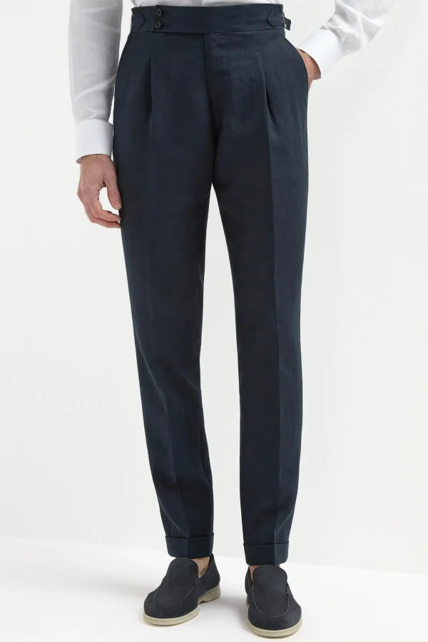 Navy linen Soragna trousers - Made in Italy