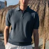 Ocean textured knit polo with zip - Made in Italy