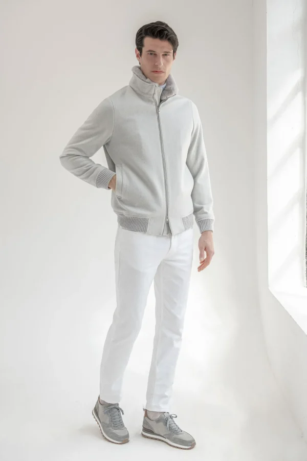 Off-white bomber with removable mink collar – Made in Italy