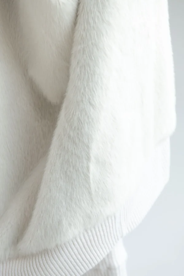 Off-white cashmere knitted bomber with fur - Made in Italy