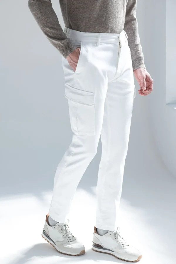 Off-white stretch canvas cargo - Made in Italy