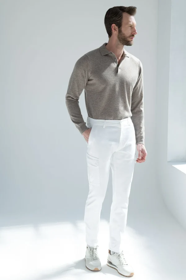 Off-white stretch canvas cargo - Made in Italy