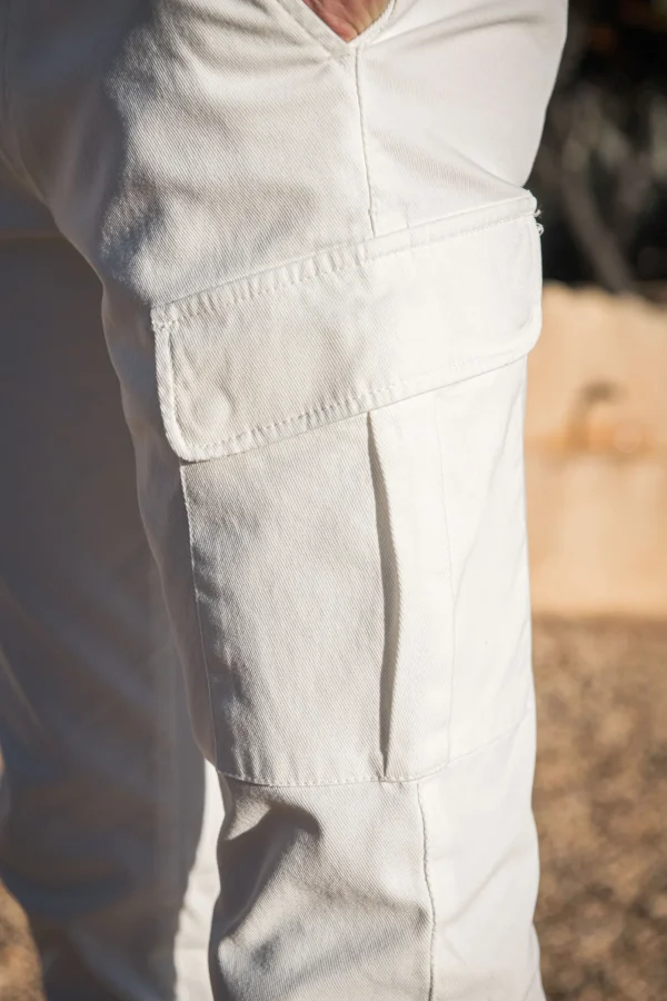 Off-white stretch cotton cargo - Made in Italy