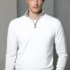 Off-white wool and cashmere half zip - Made in Italy