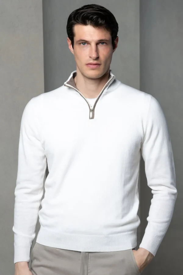 Off-white wool and cashmere half zip - Made in Italy