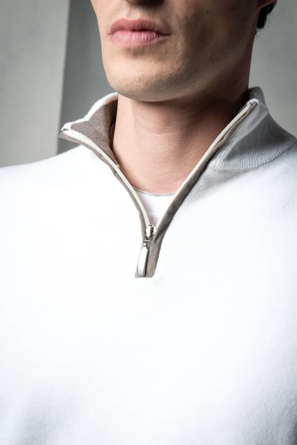 Off-white wool and cashmere half zip - Made in Italy