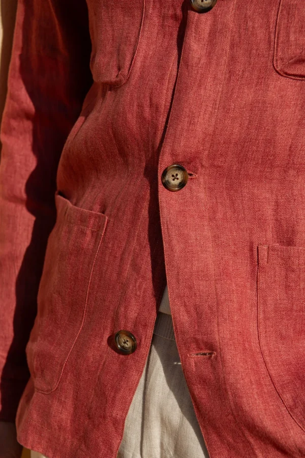 Red herringbone linen safari jacket – Made in Italy