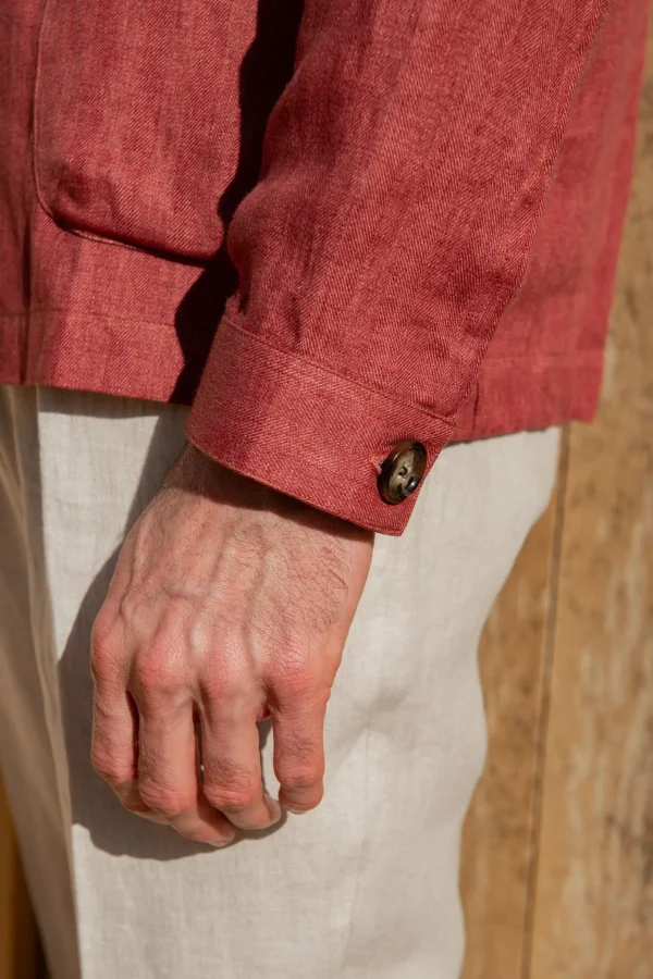 Red herringbone linen safari jacket – Made in Italy