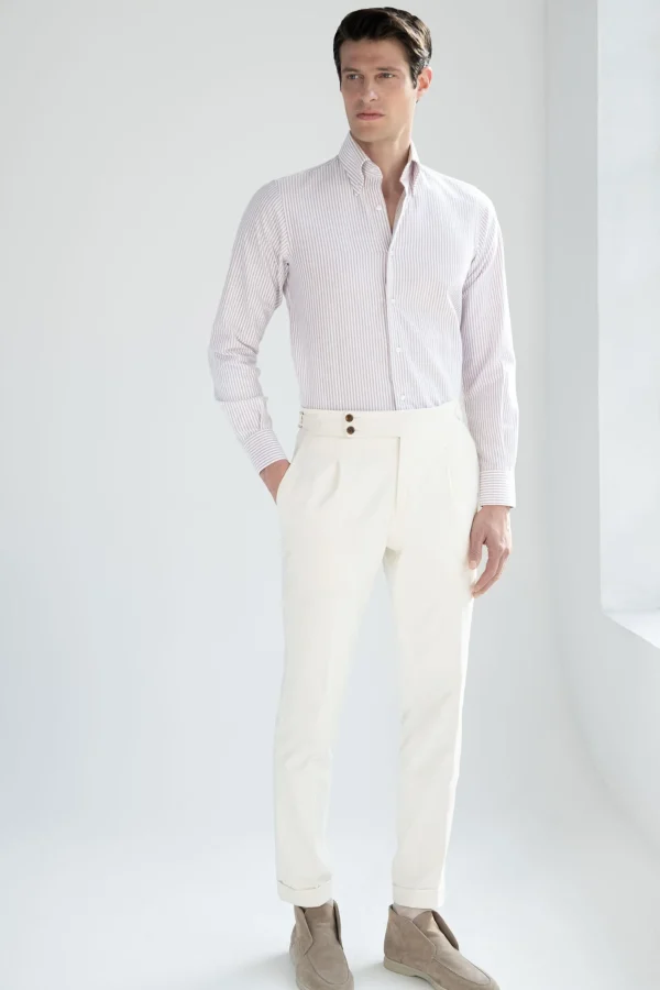 Red striped soft oxford button down shirt - Made In Italy