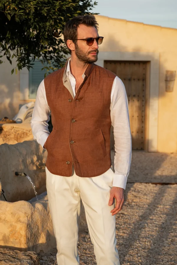 Rusty and beige reversible vest – Made in Italy