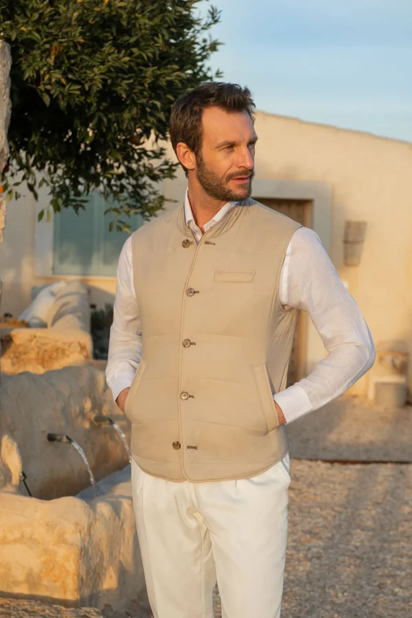 Rusty and beige reversible vest – Made in Italy
