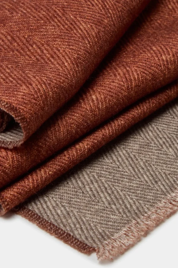Rusty and taupe reversible herringbone scarf - Made in Italy