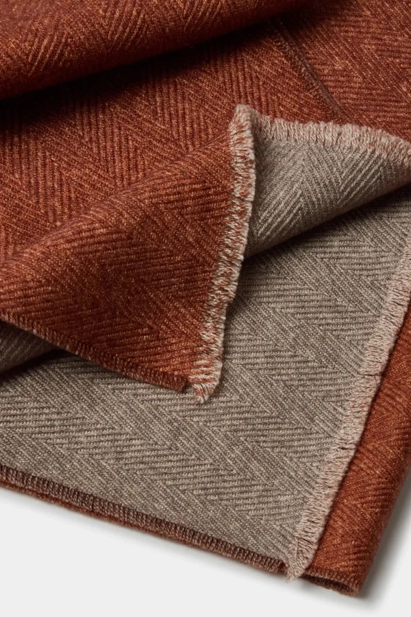 Rusty and taupe reversible herringbone scarf - Made in Italy