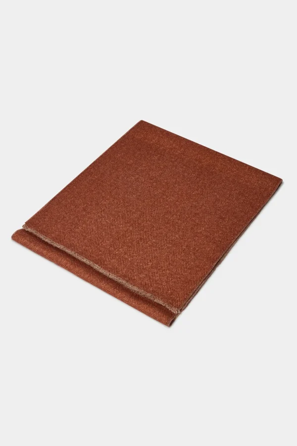 Rusty and taupe reversible herringbone scarf - Made in Italy