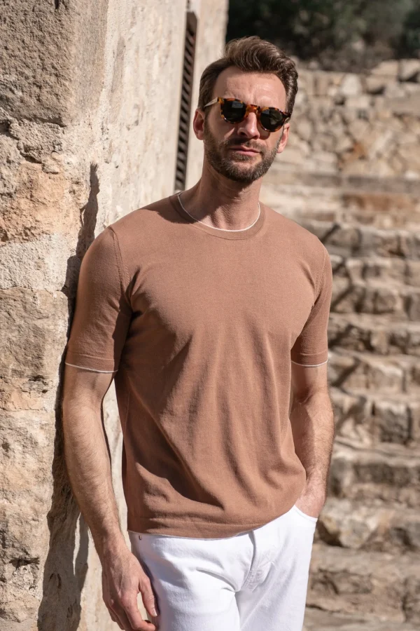 Rusty knitted cotton t-shirt - Made in Italy