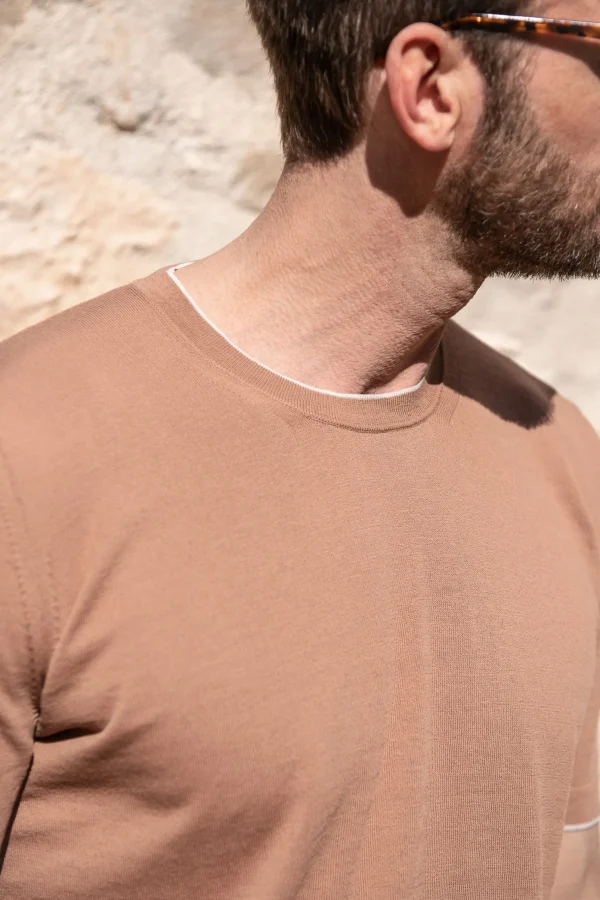 Rusty knitted cotton t-shirt - Made in Italy