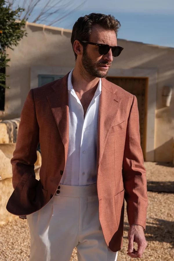 Rusty wool linen and silk jacket - Made in Italy