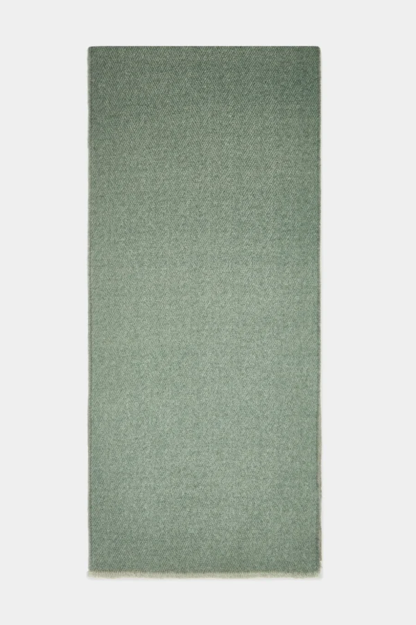 Sage and beige reversible herringbone scarf - Made in Italy