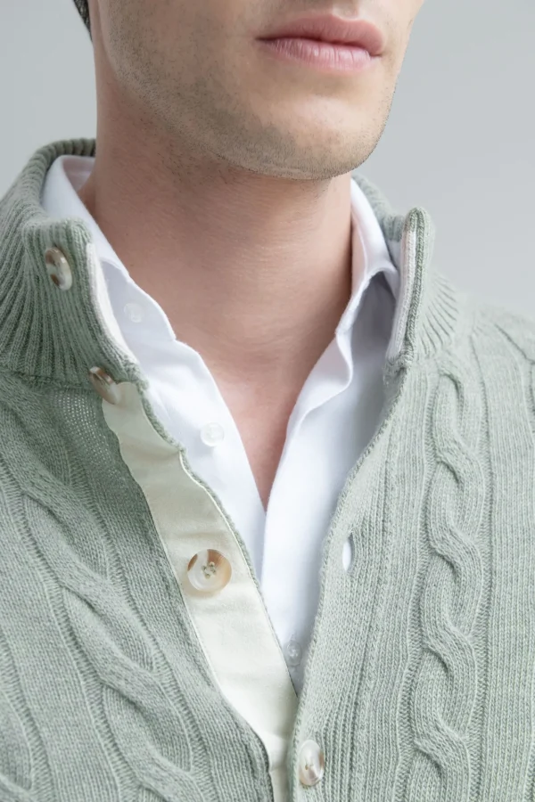 Sage cable knit cardigan – Made in Italy