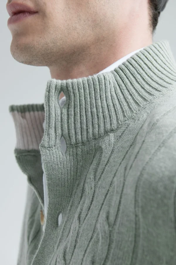 Sage cable knit cardigan – Made in Italy