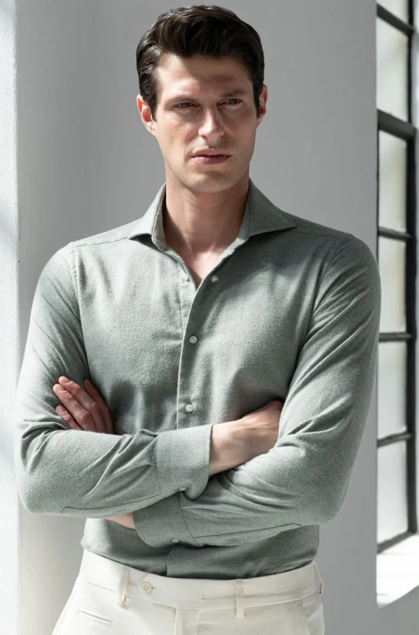Sage cashmere and cotton shirt - Made in Italy