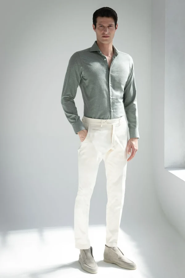Sage cashmere and cotton shirt - Made in Italy