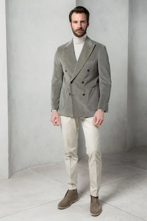 Sage corduroy double breasted jacket - Made in Italy