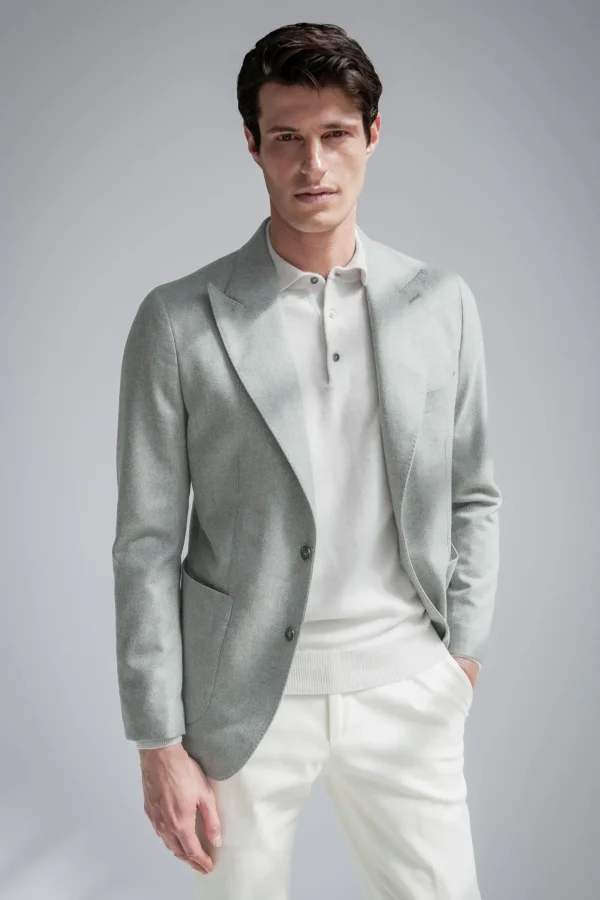 Sage herringbone jacket "Soragna Capsule Collection" - Made in Italy