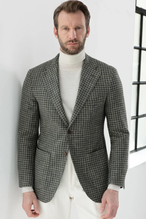 Sage houndstooth jacket - Made in Italy