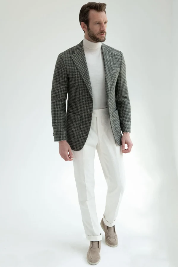 Sage houndstooth jacket - Made in Italy