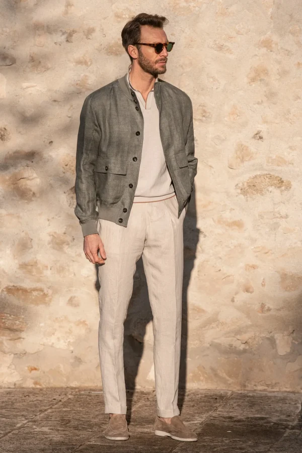 Sage linen bomber jacket – Made in Italy