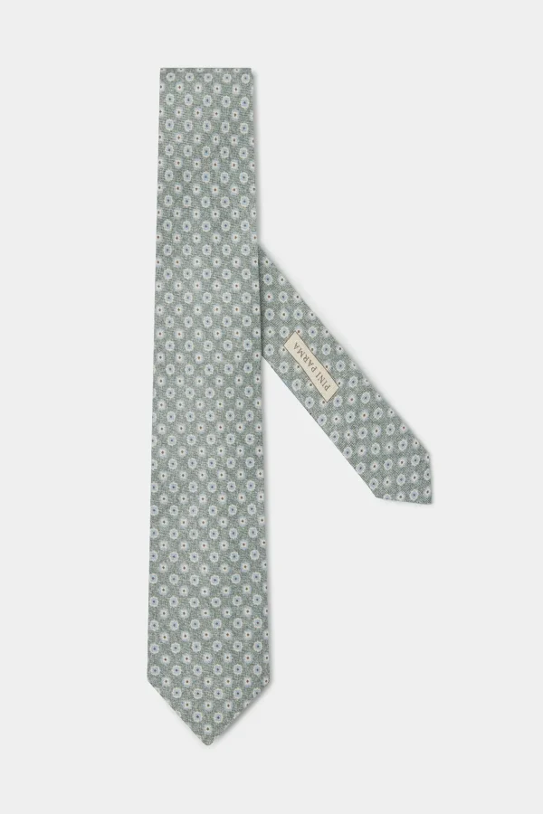 Sage micro fancy silk tie - Made in Italy