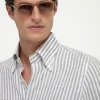 Sage striped linen button down shirt - Made in Italy