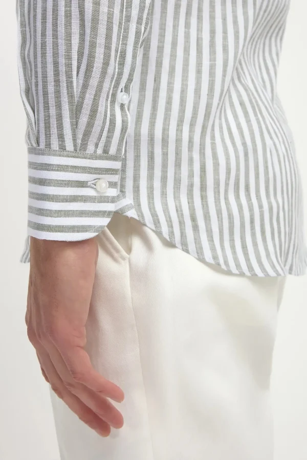 Sage striped linen button down shirt - Made in Italy