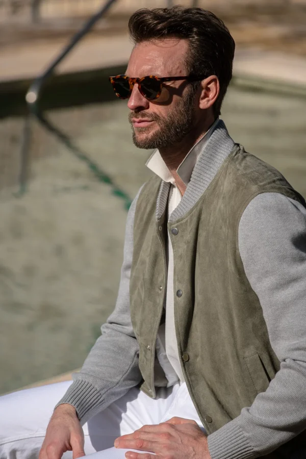 Sage suede knit bomber – Made in Italy