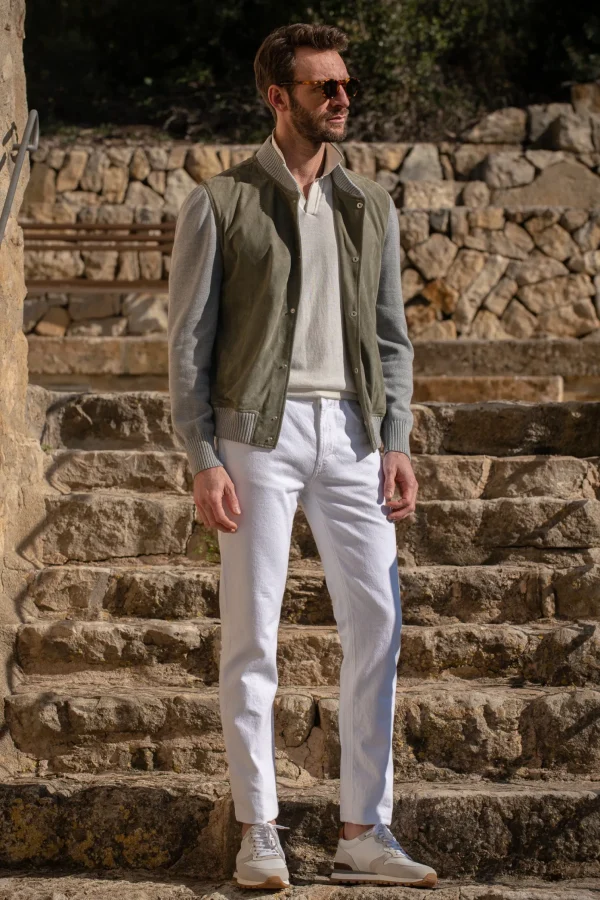 Sage suede knit bomber – Made in Italy