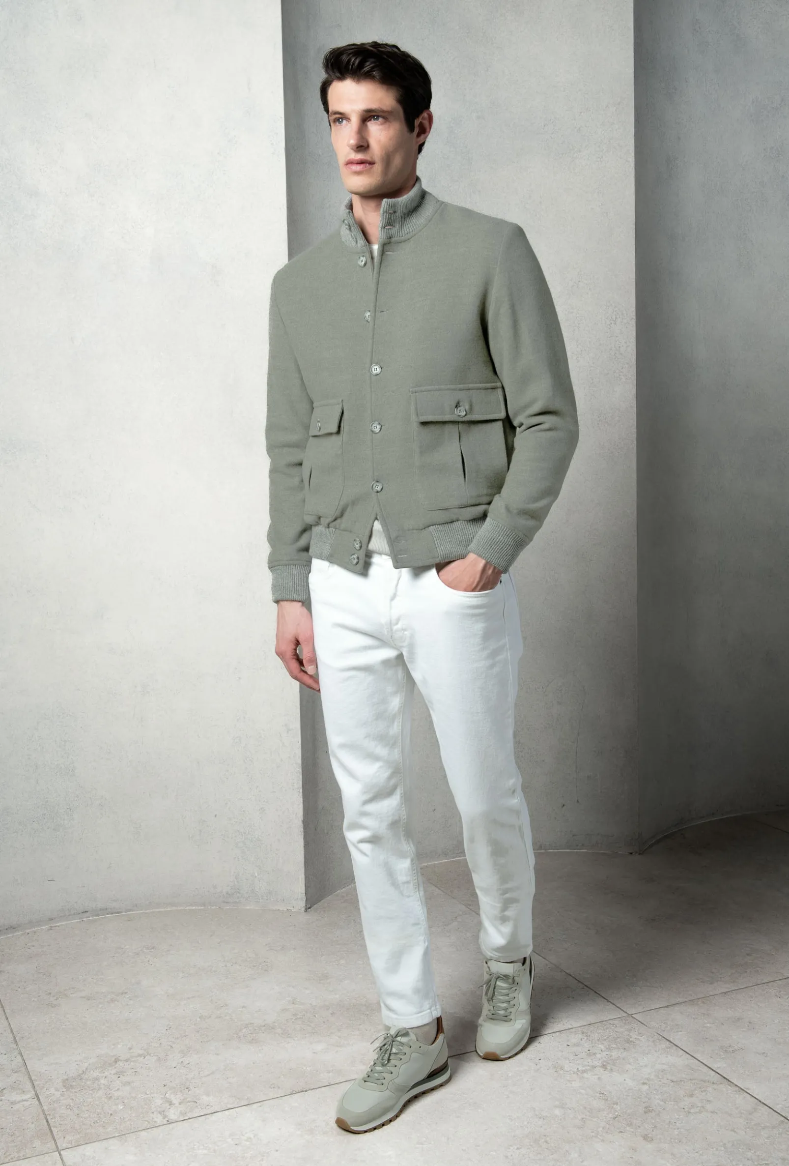 sage_super_s_wool_flannel_2.webp Sage Super 180's wool flannel bomber jacket – Made in Italy