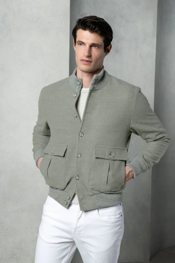 Sage Super 180's wool flannel bomber jacket – Made in Italy
