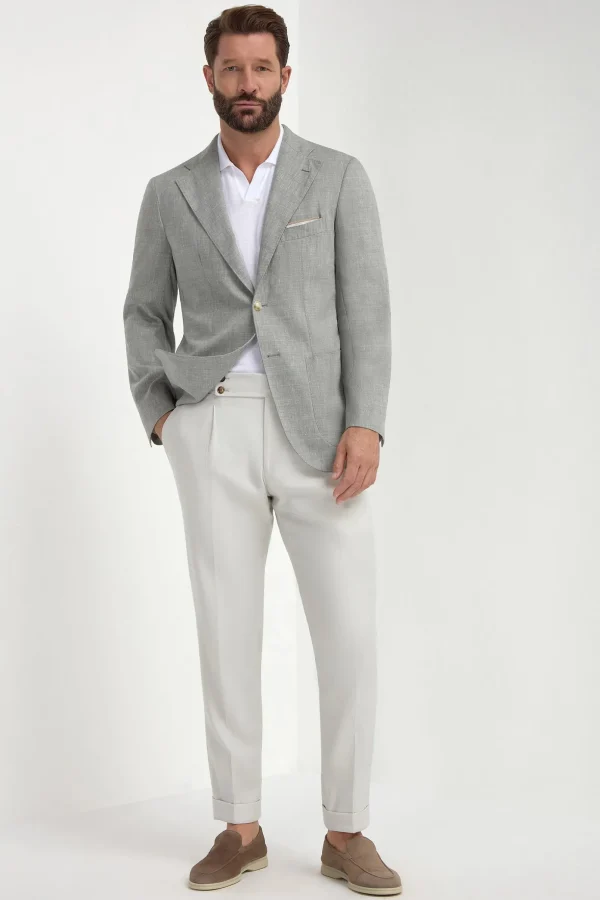 Sage wool and linen jacket - Made in Italy